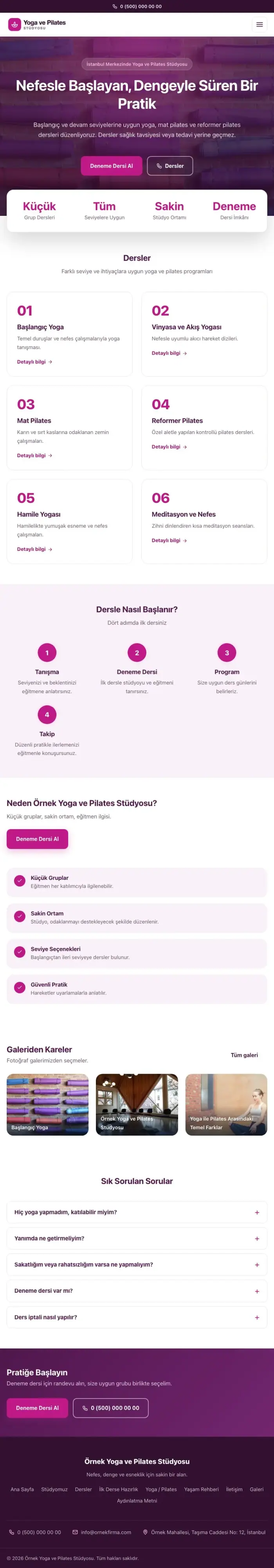 Merkez Erik Pembe – Yoga ve Pilates Web Sitesi tablet görünümü