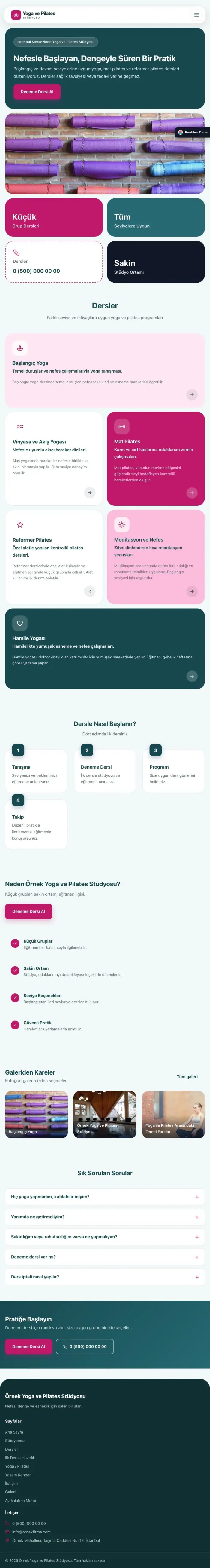 Mozaik Petrol Pembe – Yoga ve Pilates Web Sitesi tablet görünümü