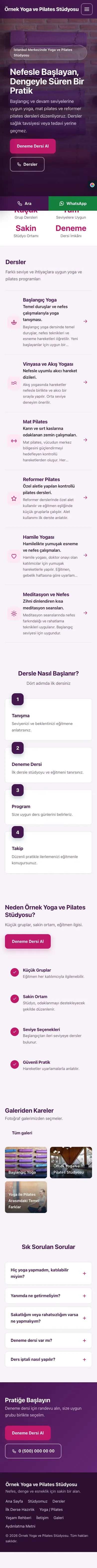Sol Menü Mor Pembe – Yoga ve Pilates Web Sitesi mobil görünümü
