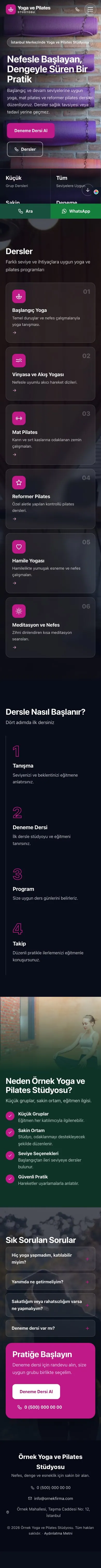 Tam Ekran Petrol Pembe – Yoga ve Pilates Web Sitesi mobil görünümü