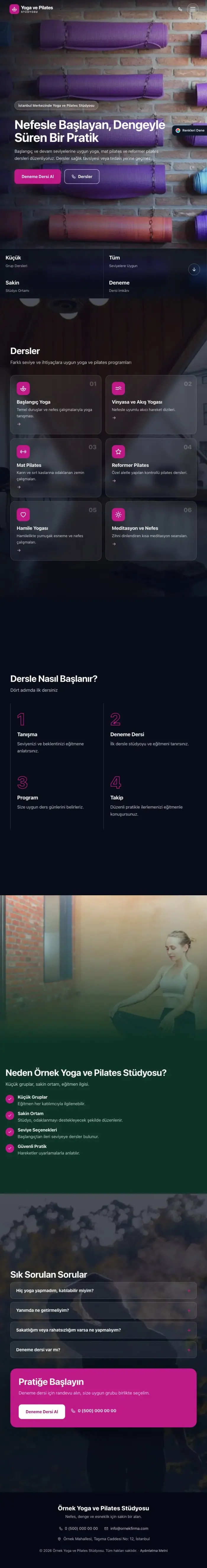 Tam Ekran Petrol Pembe – Yoga ve Pilates Web Sitesi tablet görünümü