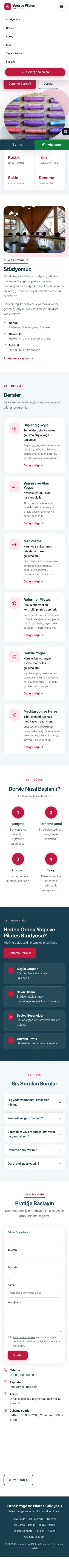 Tek Sayfa Mavi Kırmızı – Yoga ve Pilates Web Sitesi mobil görünümü