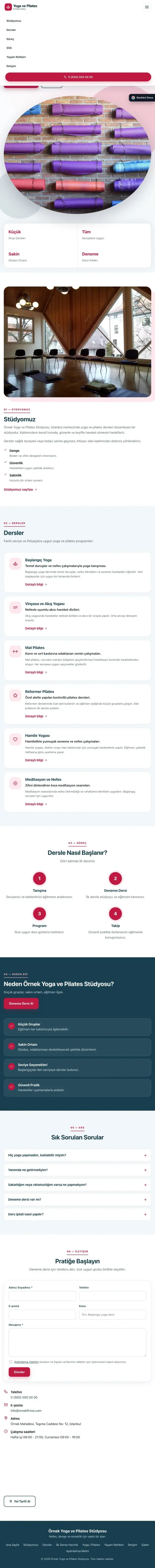 Tek Sayfa Mavi Kırmızı – Yoga ve Pilates Web Sitesi tablet görünümü
