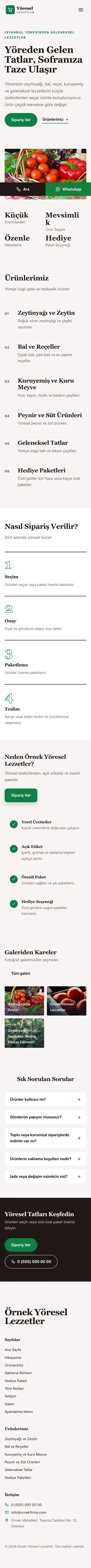 Editoryal Kahve Yeşil – Yöresel Lezzetler Web Sitesi mobil görünümü