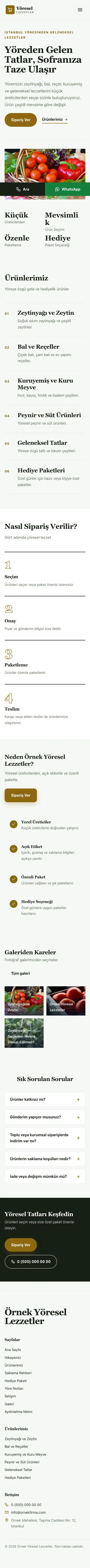 Editoryal Yeşil Amber – Yöresel Lezzetler Web Sitesi mobil görünümü