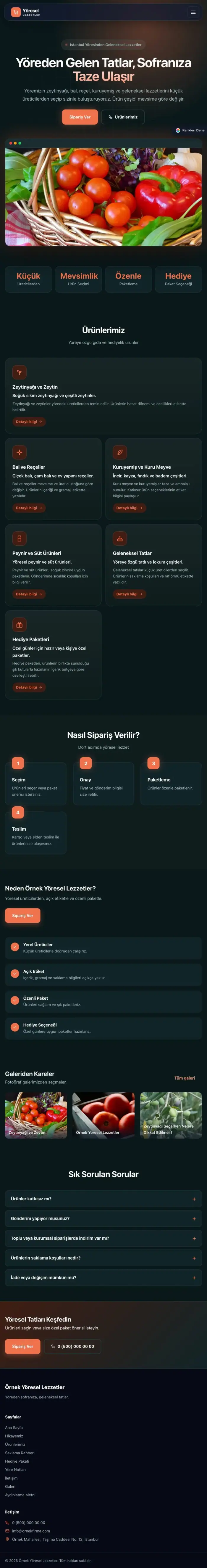 Koyu Modern Petrol Turuncu – Yöresel Lezzetler Web Sitesi tablet görünümü