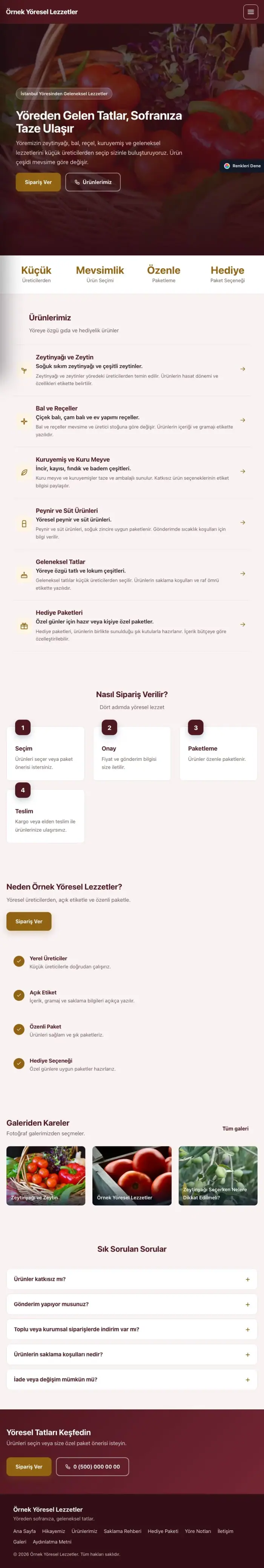 Sol Menü Bordo Turuncu – Yöresel Lezzetler Web Sitesi tablet görünümü