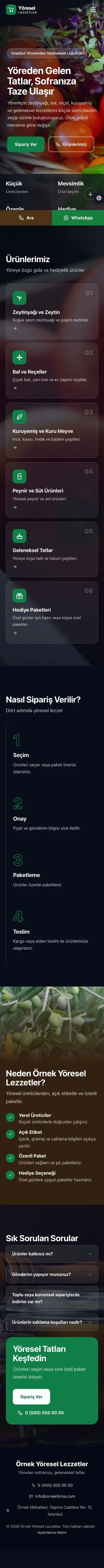 Tam Ekran Kahve Yeşil – Yöresel Lezzetler Web Sitesi mobil görünümü