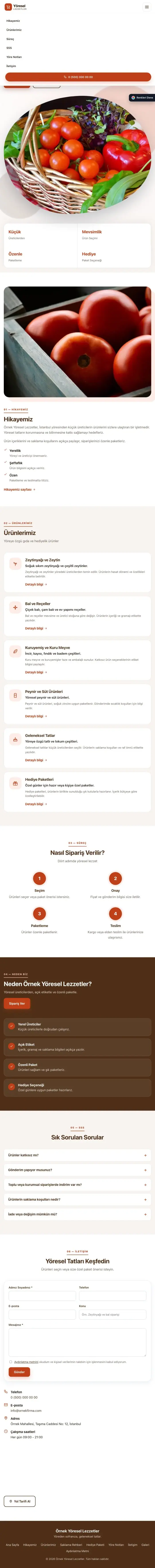 Tek Sayfa Kahve Turuncu – Yöresel Lezzetler Web Sitesi tablet görünümü