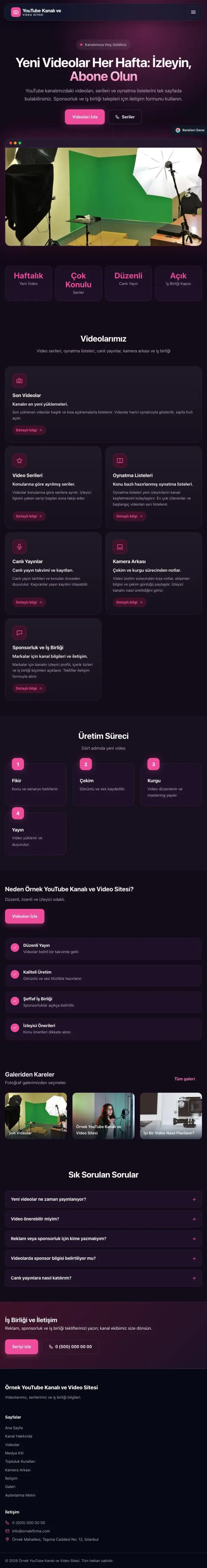 Koyu Modern Mor Pembe – YouTube Kanalı ve Video Sitesi Web Sitesi tablet görünümü