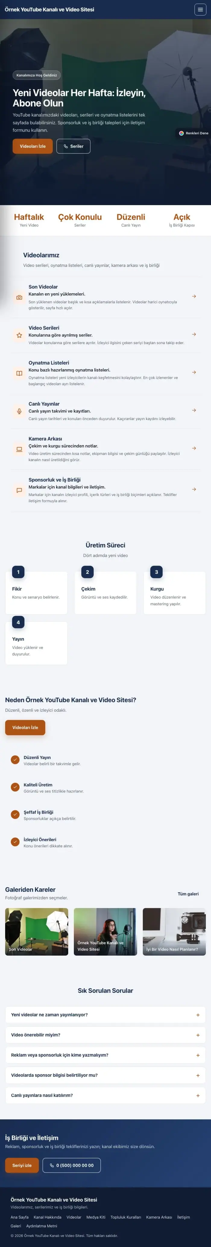 Sol Menü Mavi Turuncu – YouTube Kanalı ve Video Sitesi Web Sitesi tablet görünümü