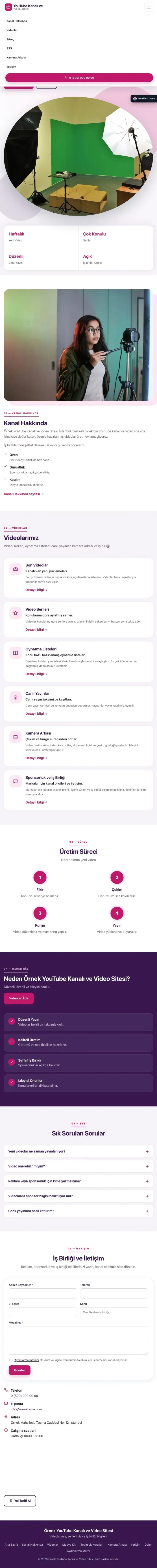 Tek Sayfa Mor Pembe – YouTube Kanalı ve Video Sitesi Web Sitesi tablet görünümü