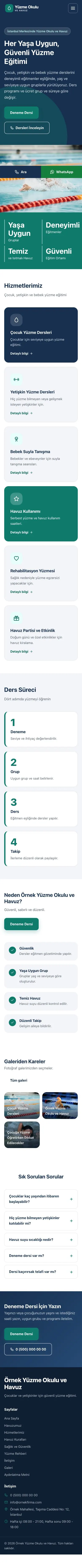 Blok Mavi Turkuaz – Yüzme Okulu ve Havuz Web Sitesi mobil görünümü