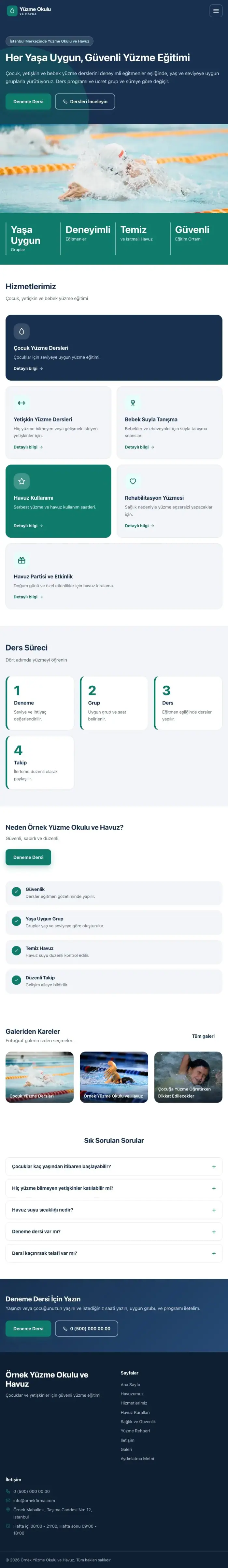 Blok Mavi Turkuaz – Yüzme Okulu ve Havuz Web Sitesi tablet görünümü