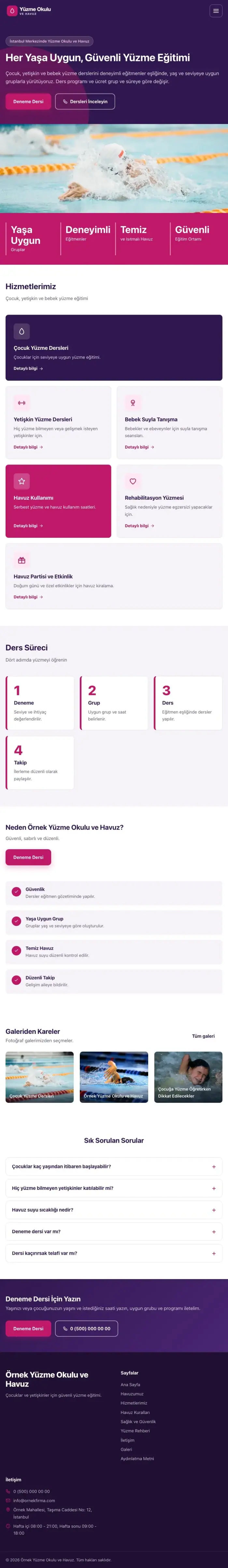 Blok Mor Pembe – Yüzme Okulu ve Havuz Web Sitesi tablet görünümü