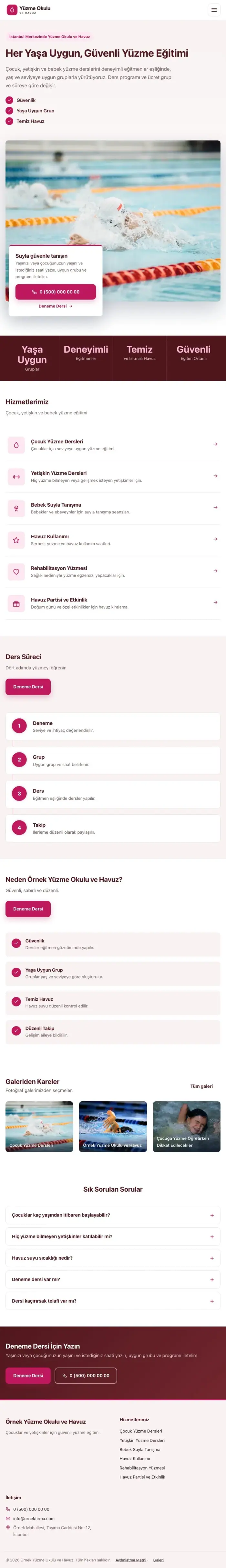 Bölünmüş Bordo Pembe – Yüzme Okulu ve Havuz Web Sitesi tablet görünümü