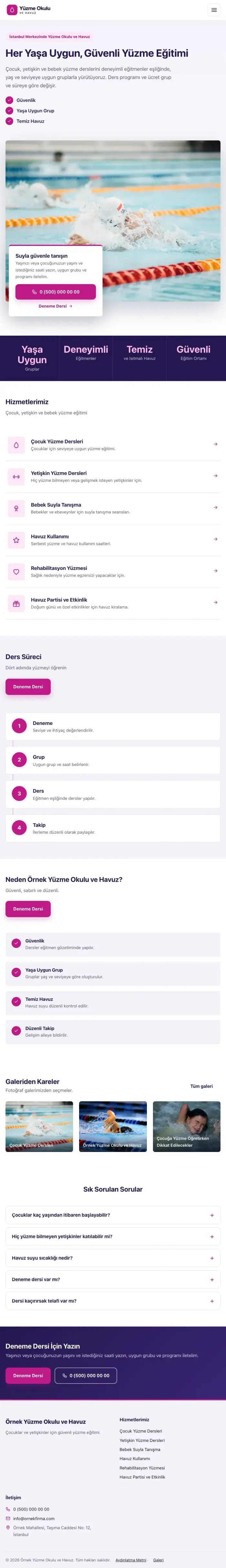 Bölünmüş Lacivert Pembe – Yüzme Okulu ve Havuz Web Sitesi tablet görünümü