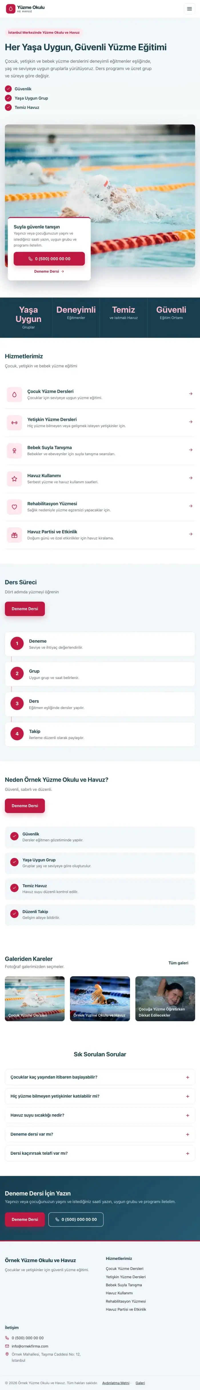 Bölünmüş Mavi Kırmızı – Yüzme Okulu ve Havuz Web Sitesi tablet görünümü