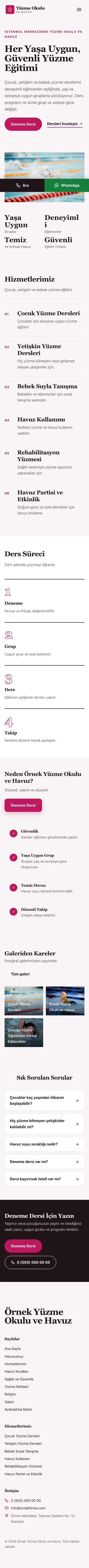 Dergi Editoryal Bordo Pembe – Yüzme Okulu ve Havuz Web Sitesi mobil görünümü