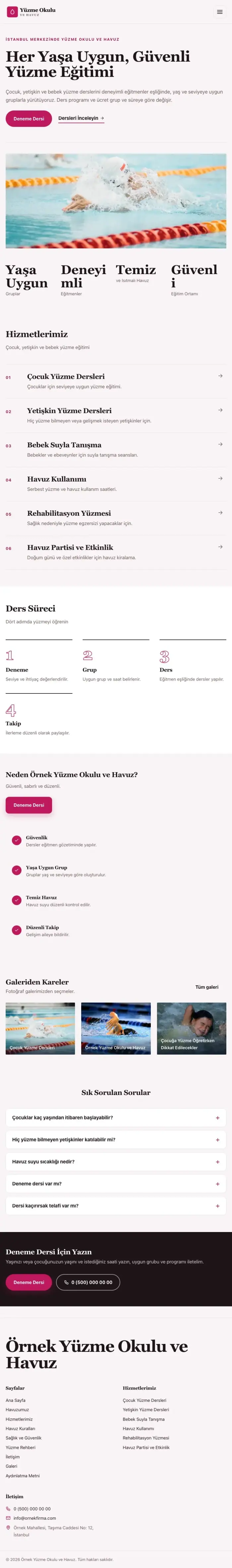 Dergi Editoryal Bordo Pembe – Yüzme Okulu ve Havuz Web Sitesi tablet görünümü