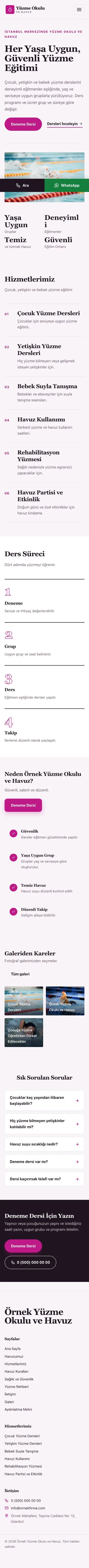 Dergi Editoryal Erik Pembe – Yüzme Okulu ve Havuz Web Sitesi mobil görünümü
