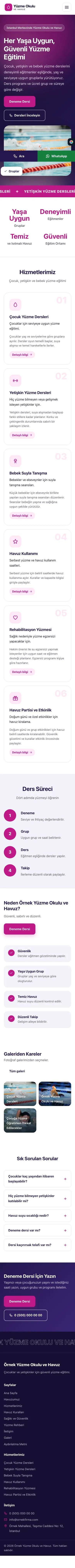 Hareketli Lacivert Pembe – Yüzme Okulu ve Havuz Web Sitesi mobil görünümü