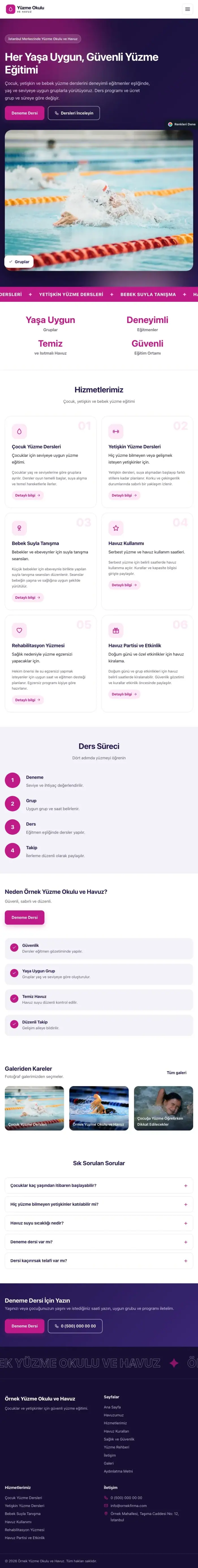 Hareketli Lacivert Pembe – Yüzme Okulu ve Havuz Web Sitesi tablet görünümü