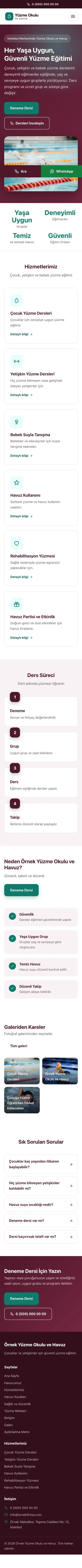 Klasik Bordo Turkuaz – Yüzme Okulu ve Havuz Web Sitesi mobil görünümü