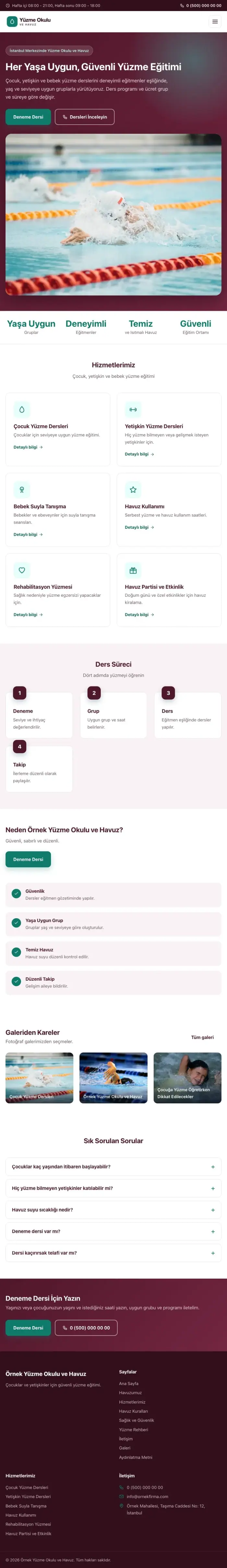 Klasik Bordo Turkuaz – Yüzme Okulu ve Havuz Web Sitesi tablet görünümü