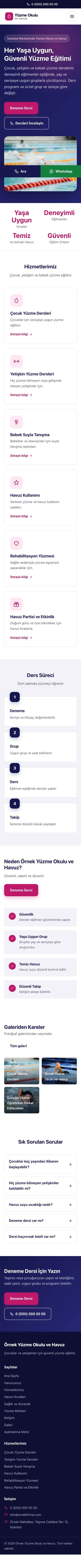 Klasik Lacivert Pembe – Yüzme Okulu ve Havuz Web Sitesi mobil görünümü