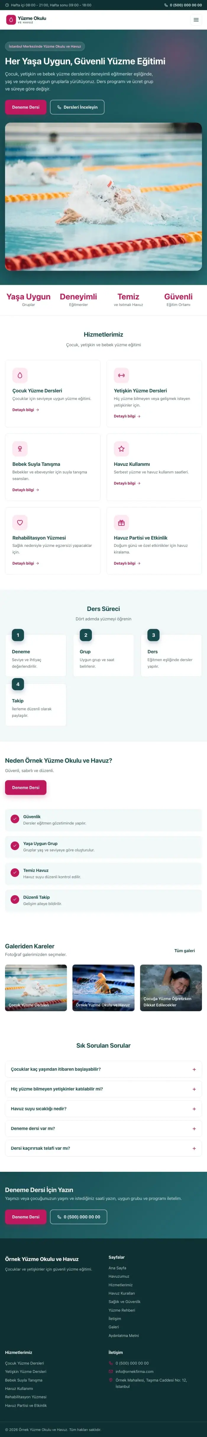 Klasik Petrol Pembe – Yüzme Okulu ve Havuz Web Sitesi tablet görünümü