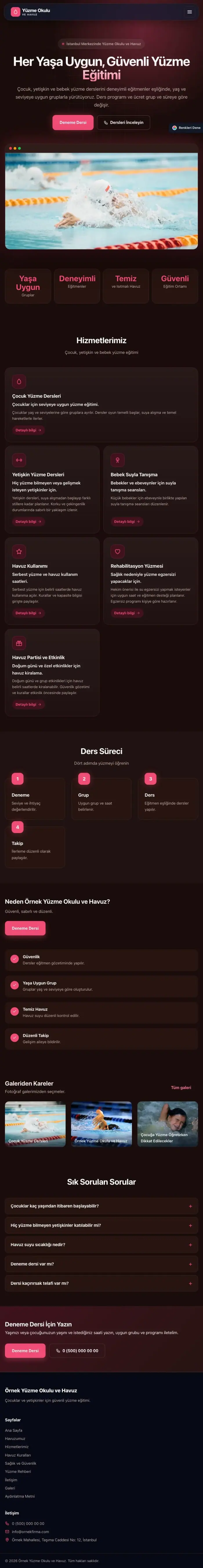 Koyu Modern Bordo Kırmızı – Yüzme Okulu ve Havuz Web Sitesi tablet görünümü