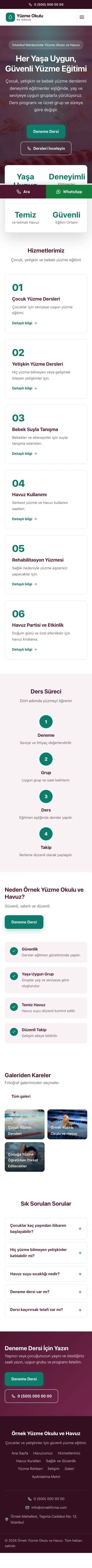 Merkez Erik Turkuaz – Yüzme Okulu ve Havuz Web Sitesi mobil görünümü