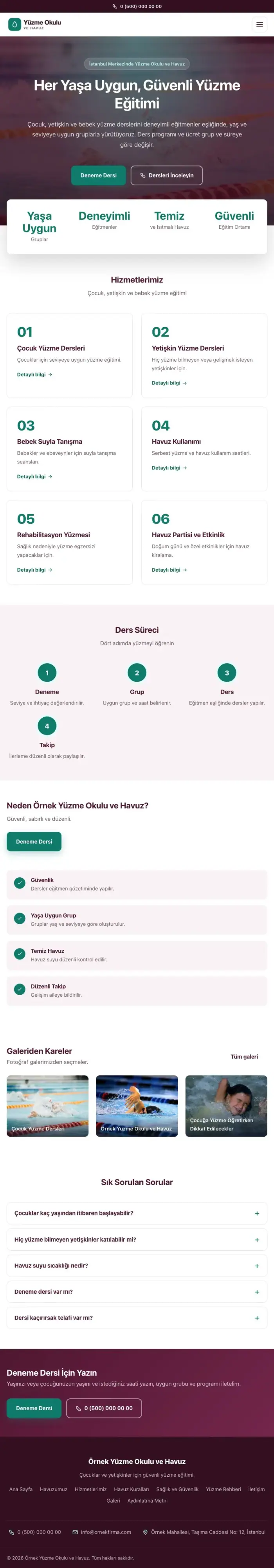 Merkez Erik Turkuaz – Yüzme Okulu ve Havuz Web Sitesi tablet görünümü