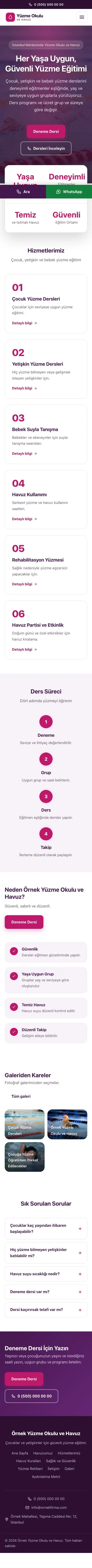 Merkez Mor Pembe – Yüzme Okulu ve Havuz Web Sitesi mobil görünümü