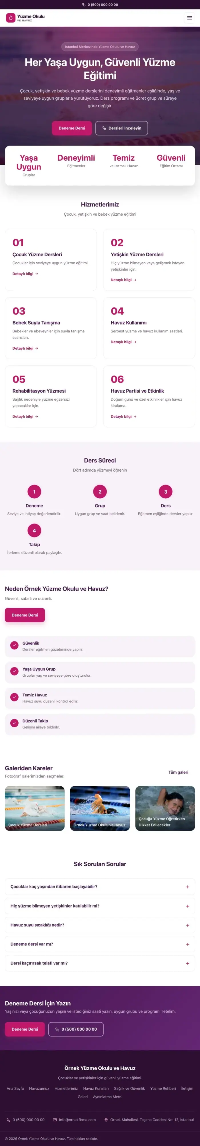 Merkez Mor Pembe – Yüzme Okulu ve Havuz Web Sitesi tablet görünümü