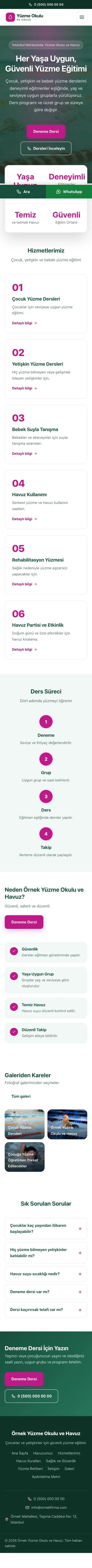 Merkez Petrol Pembe – Yüzme Okulu ve Havuz Web Sitesi mobil görünümü
