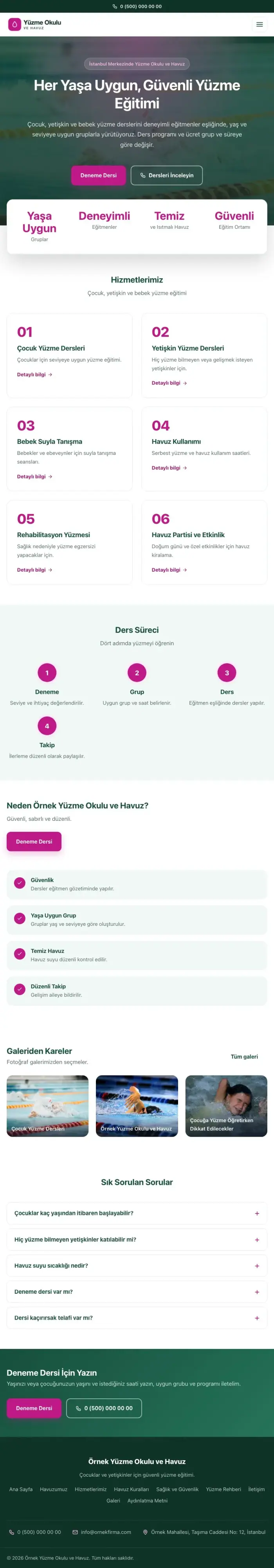 Merkez Petrol Pembe – Yüzme Okulu ve Havuz Web Sitesi tablet görünümü