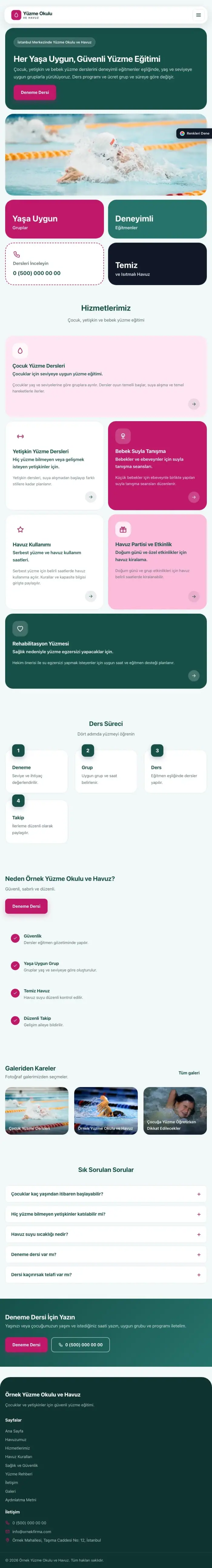 Mozaik Petrol Pembe – Yüzme Okulu ve Havuz Web Sitesi tablet görünümü