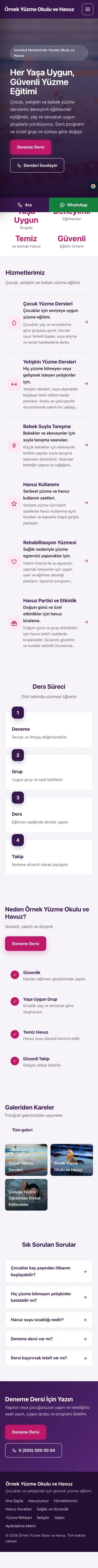 Sol Menü Mor Pembe – Yüzme Okulu ve Havuz Web Sitesi mobil görünümü