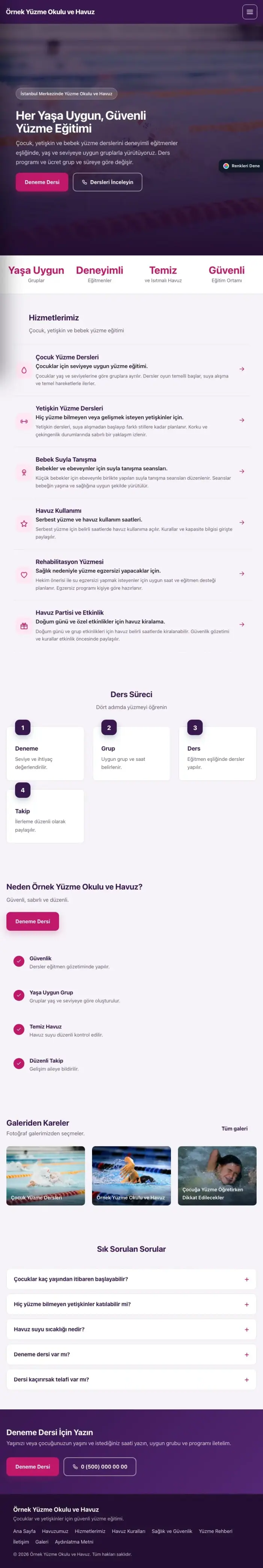 Sol Menü Mor Pembe – Yüzme Okulu ve Havuz Web Sitesi tablet görünümü