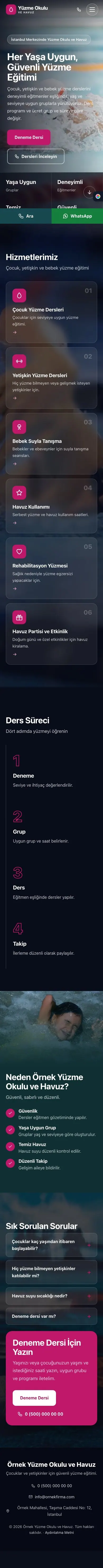 Tam Ekran Petrol Pembe – Yüzme Okulu ve Havuz Web Sitesi mobil görünümü