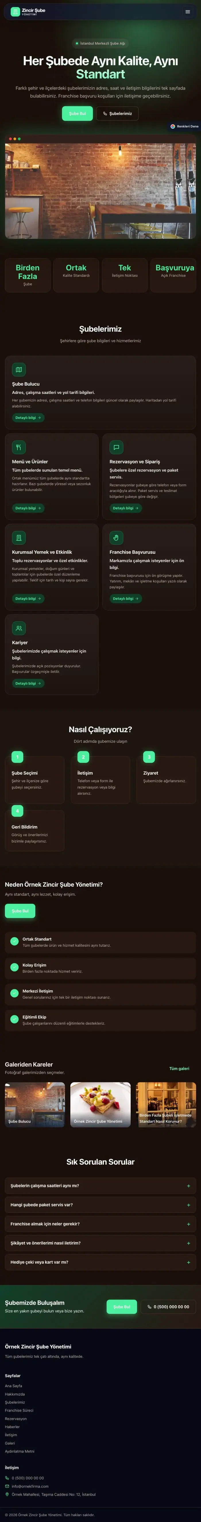 Koyu Modern Kahve Yeşil – Zincir Şube Web Sitesi tablet görünümü