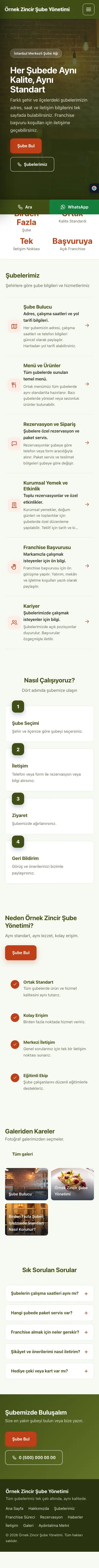Sol Menü Yeşil Turuncu – Zincir Şube Web Sitesi mobil görünümü