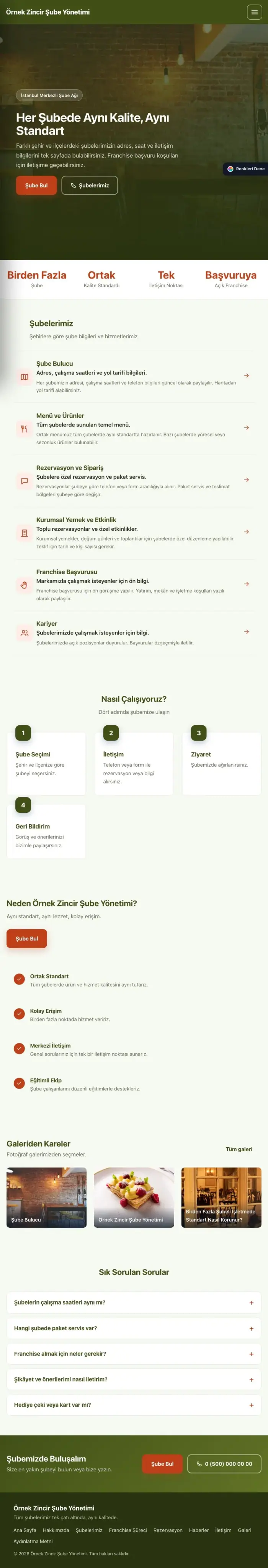 Sol Menü Yeşil Turuncu – Zincir Şube Web Sitesi tablet görünümü