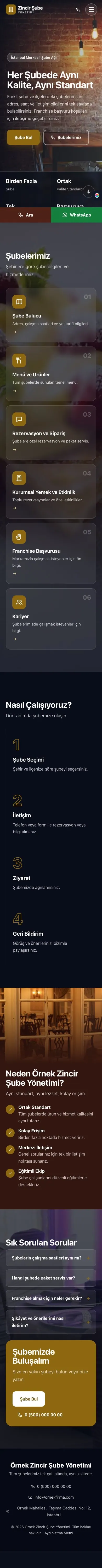 Tam Ekran Bordo Amber – Zincir Şube Web Sitesi mobil görünümü