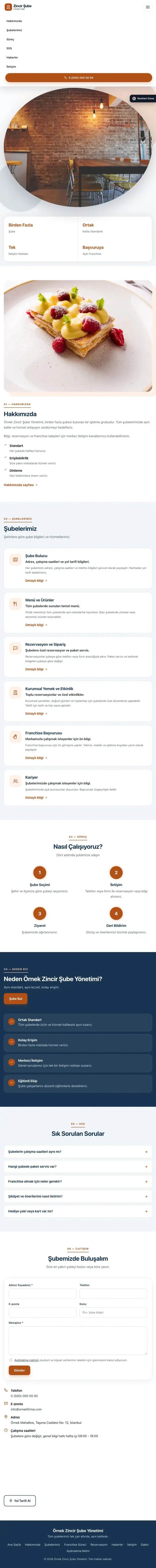 Tek Sayfa Mavi Turuncu – Zincir Şube Web Sitesi tablet görünümü