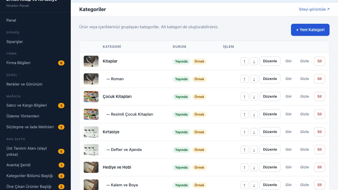 Kategori listesi